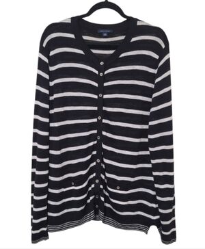 Tommy Hilfiger Lightweight Black & White Striped Cardigan - XL - Lightly Used